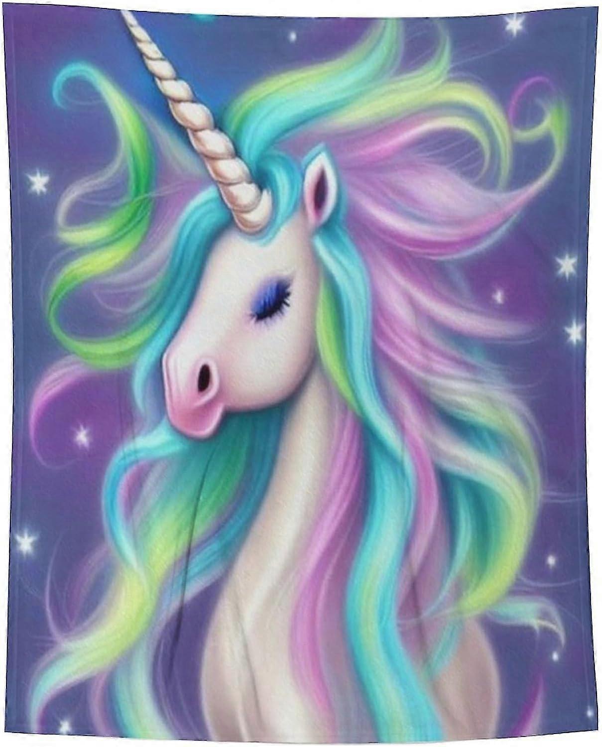 بطانية الصوف القط أفخم رمي بطانية غامضة بطانية ناعمة الفانيلا للأريكة والسرير ، يونيكورن-1-Q / Q2343ids10965