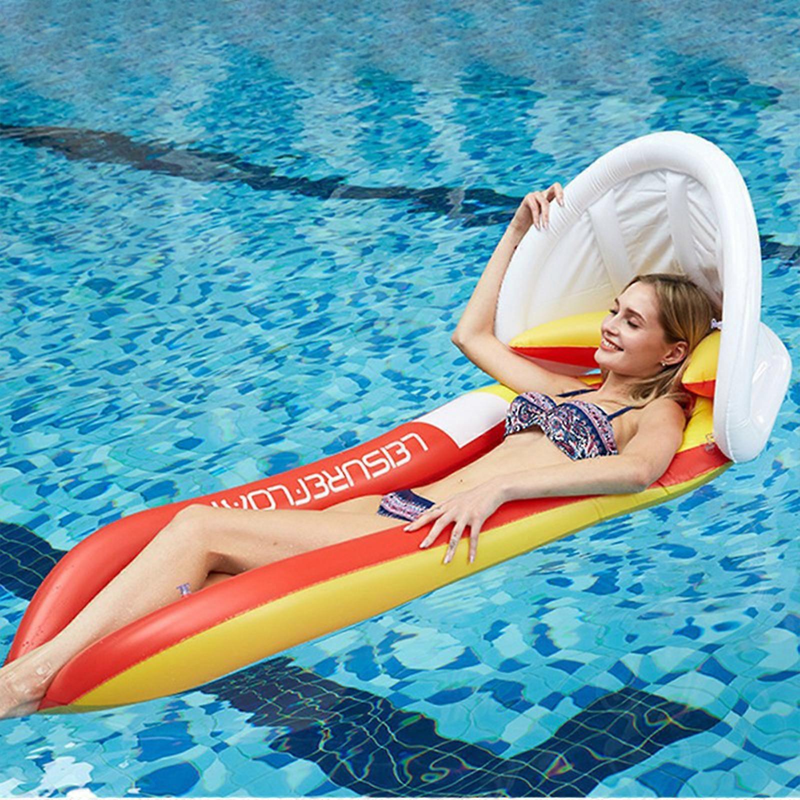 unbrand Adult Pool Inflatable Sun Lounger Pool Float with Headrest Swimming Pool Summer Beach Toys f