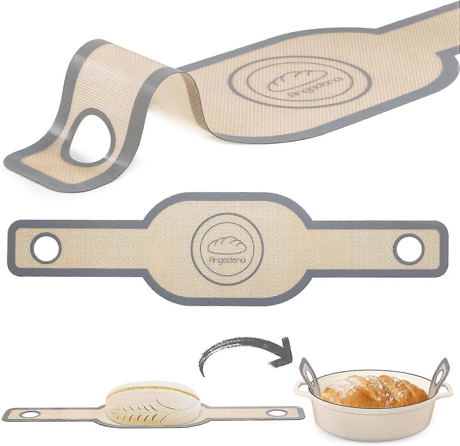 硅胶面包吊带椭圆形，不粘且易于清洁可重复使用的椭圆形硅胶烤垫，适用于荷兰烤箱，带长手柄酸面包烤垫工具s