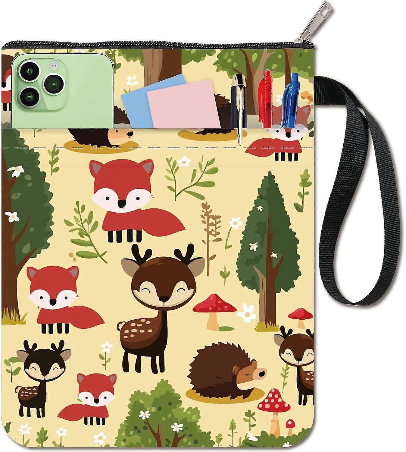 Fox Book Sleeve Sika Deer Hedgehog Tree Protector Book Covers for Paperbacks Washable Fabric Cloth Book Cover with Zipper and Extra Sleeve Pocket for