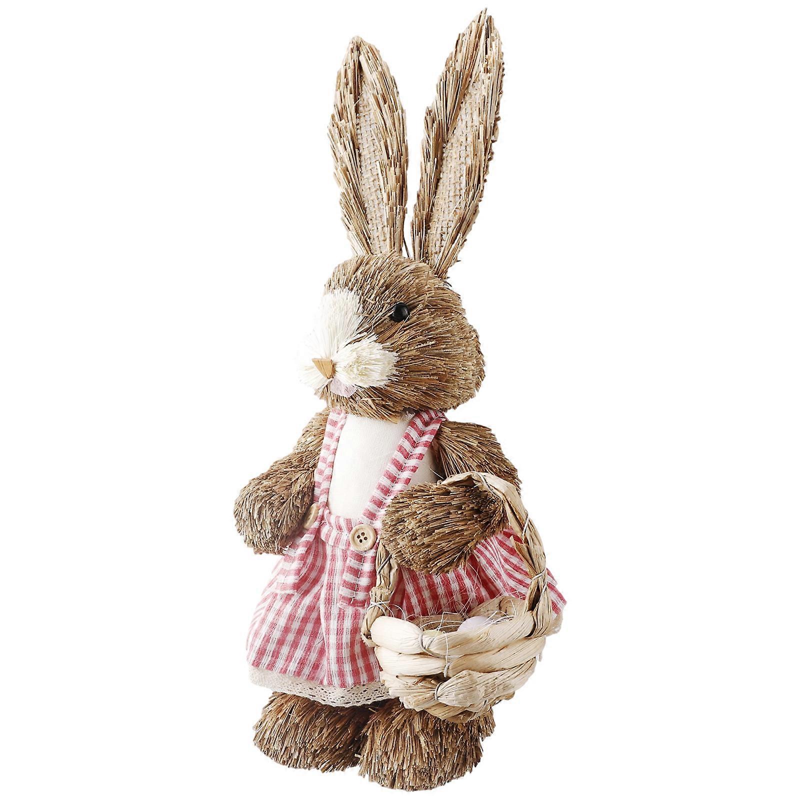 Easter Simulation Straw Bunny Decoration Handheld baskets Rabbit Decoration