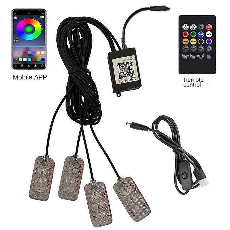 4PCS Car Atmosphere Led Foot Light USB Lighter APP Control RGB Multiple Modes Auto Interior Ambient Decorative LampMotor Vehicle Lighting