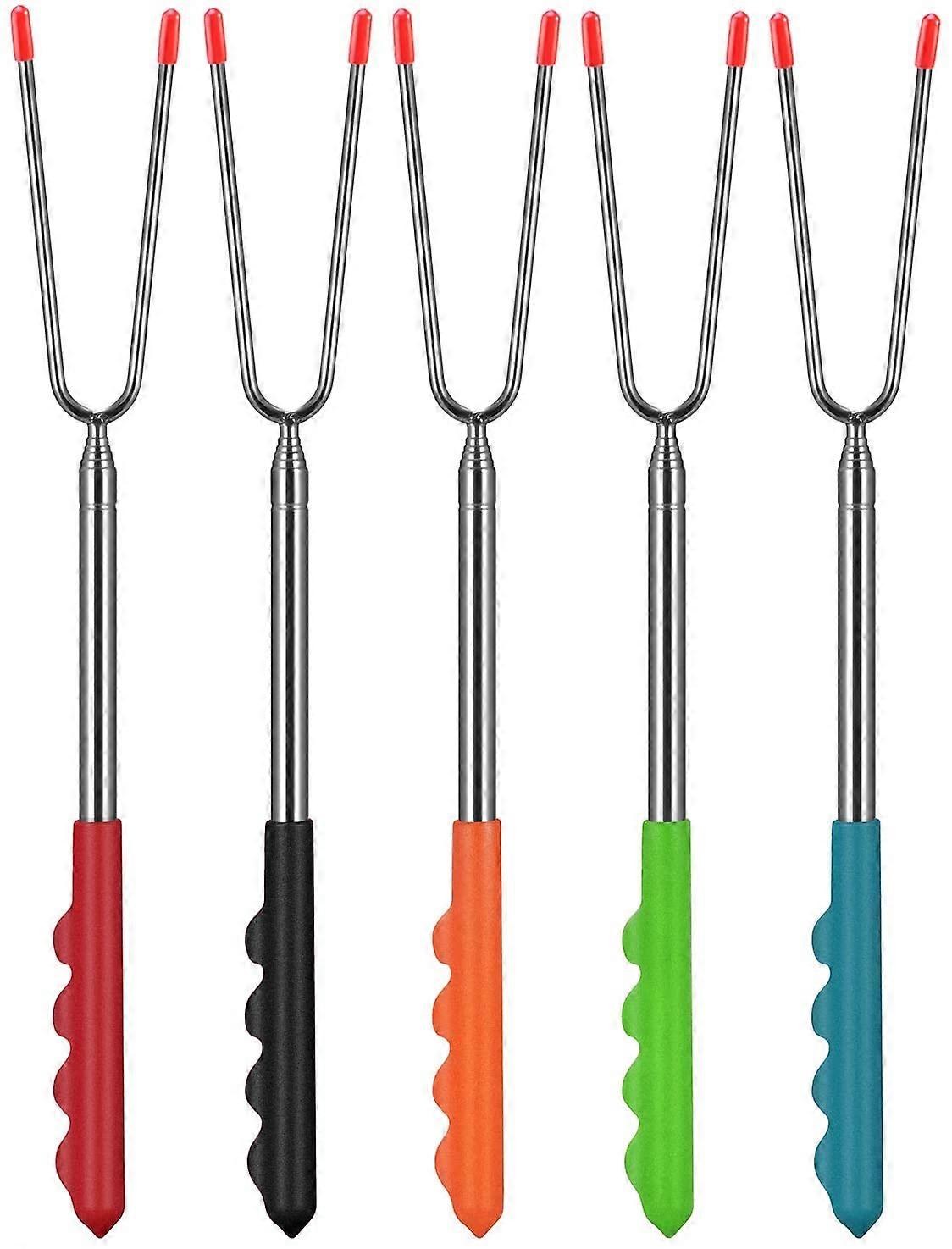 5 Pieces Stainless Steel BBQ Fork Extendable with Rubber Grip Handle