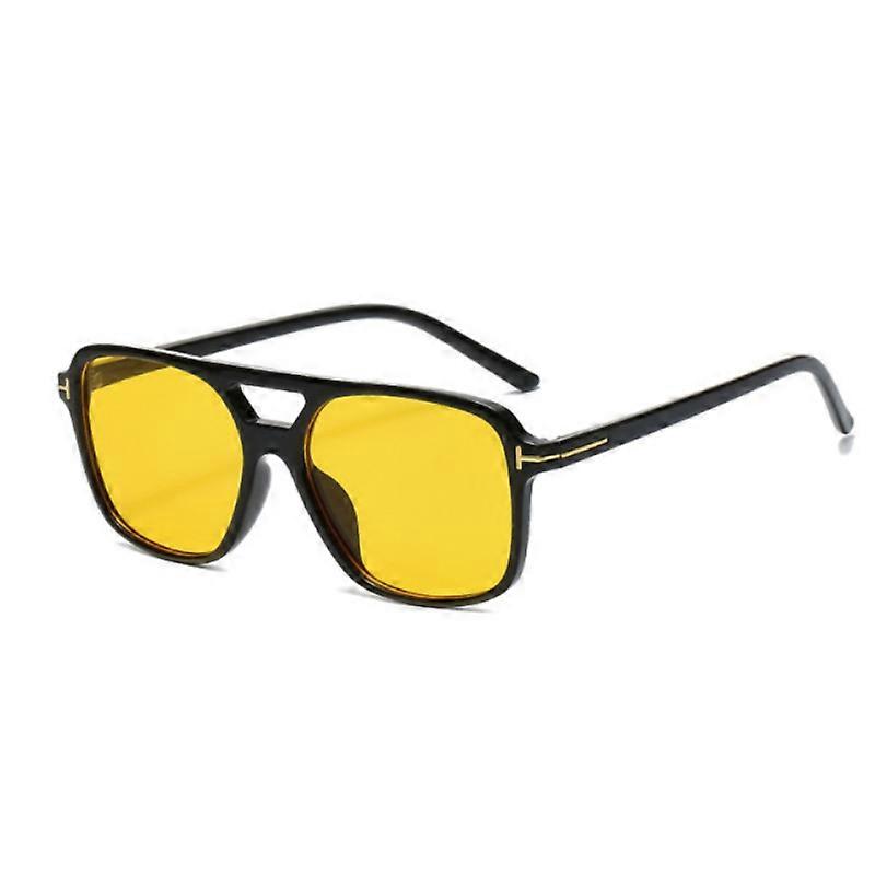 Gafas De Sol Retro Vintage Con Lentes Amarillas De Alta Definición - Marco Negro, Protección UV400, Ideales Para Conducción Nocturna O Estilo Clásico