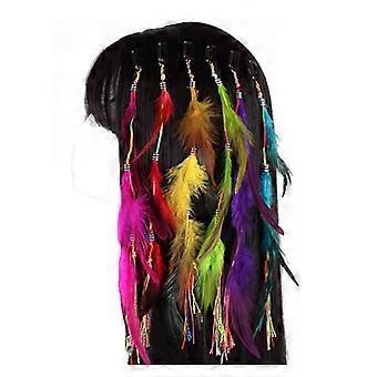 Set of 6 Handmade Boho Hippie Hair Extensions with Feather Clip Comb Hairpin Headdress DIY Accessories for Girls Women Lady