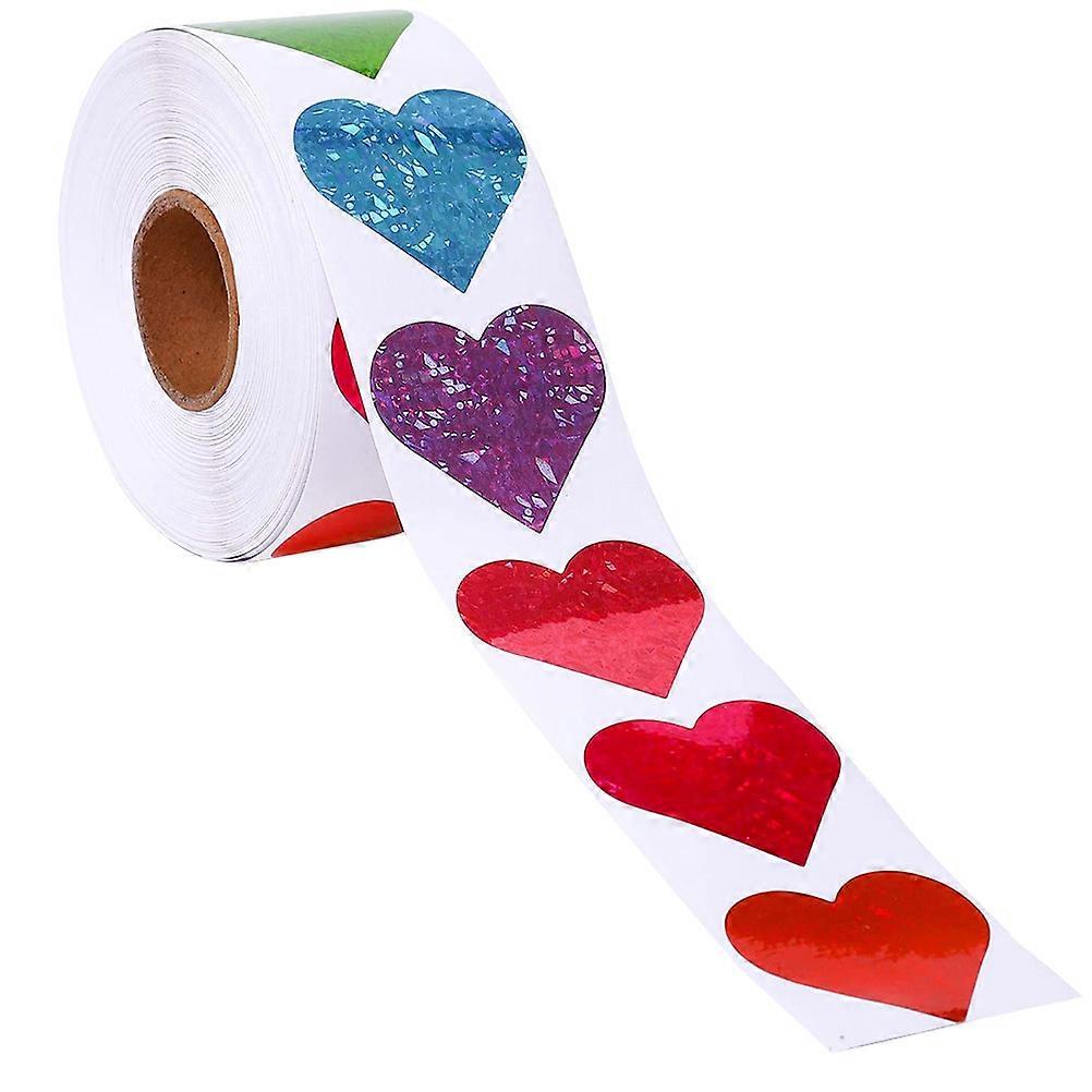 1 Roll/500pcs Heart Shaped Self-adhesive Label Stickers Valentine's Day Stickers Colorful