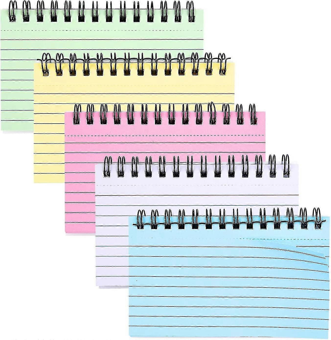 5 Colours Index Cards, 5x3 Inches Multicolor Index Cards Ruled Index Crads Sprial Note Taking Paper Revision Cards Record Cards For Office School Lear