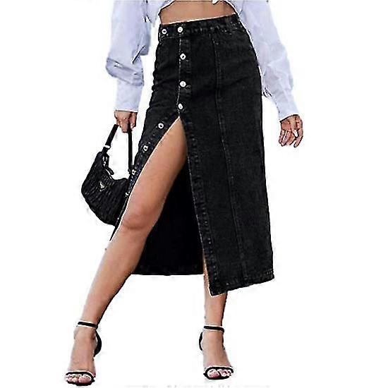 Women's Casual High Waisted Solid Button Up Denim Jean Skirt