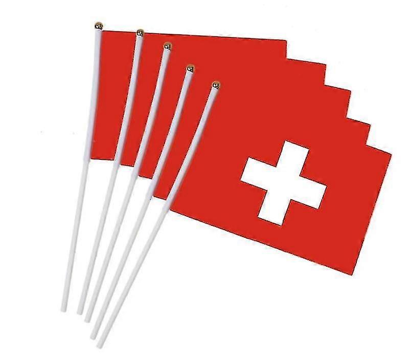 50pcs Bandeira Suíça Agitando bandeiras com mastros de plástico