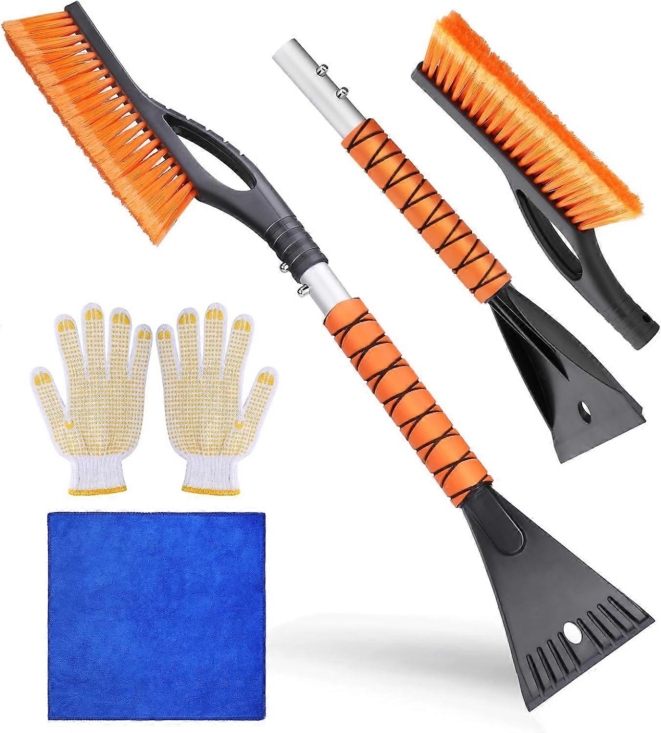 Ice Scraper for Car Windscreen and Snow Brush (2-in-1), Removable Car Ice Scraper non Scratch with GlovesRags, Strong Snow Scraper for Car, SUV