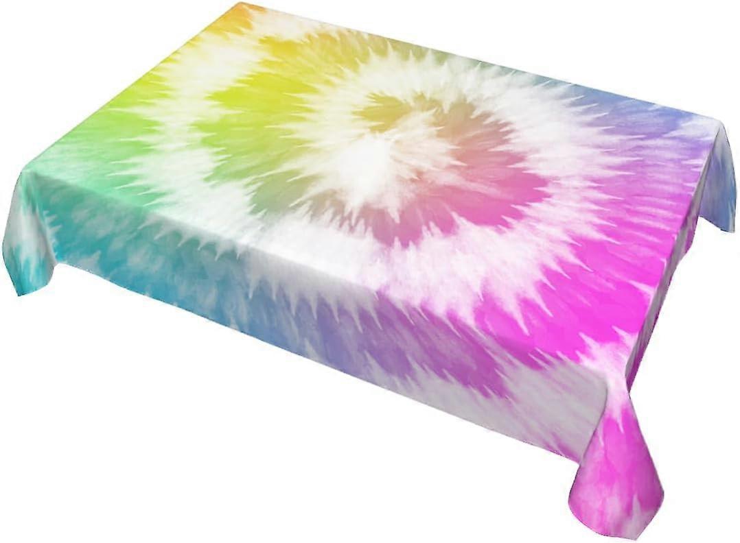 Decorative Rectangle Table Cloths Tie Dye Blue Turquoise White Spiral Tablecloth Table Cover for Dining/BBQ/Picnic/Coffee Table 52 X 70 Inches