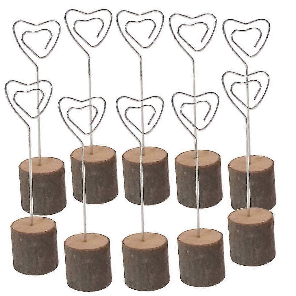 10pcs Rustic Natural Wood Heart Table Name Number Place Card Holder Memo Note Ph