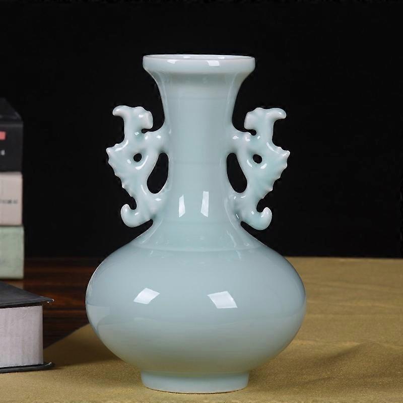Antique-Inspired Jade-Like Ceramic Vase for Decor