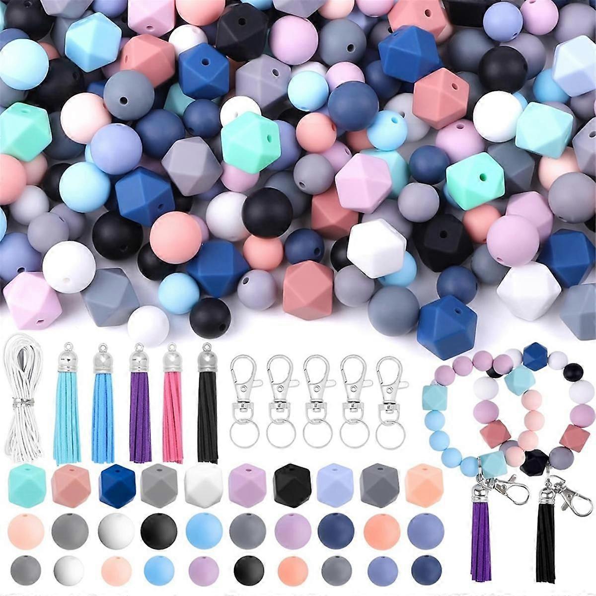 121 PCS Silicone Beads for Keychain Making Kit, Beads Multicolor Bulk Silicone Loose Beads for DIY