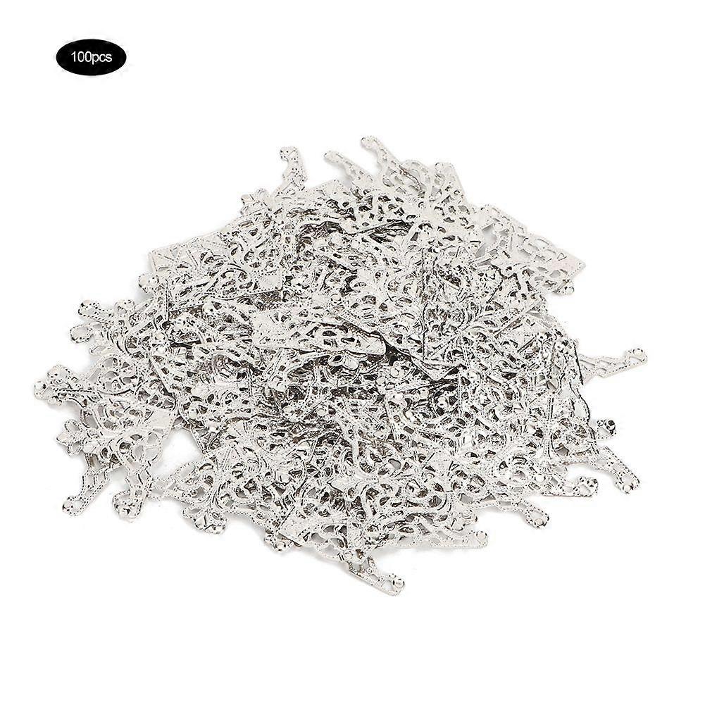 100PCSビンテージスタイルアイアンコーナーデスクエッジコーナー装飾装飾(シルバーホワイト)