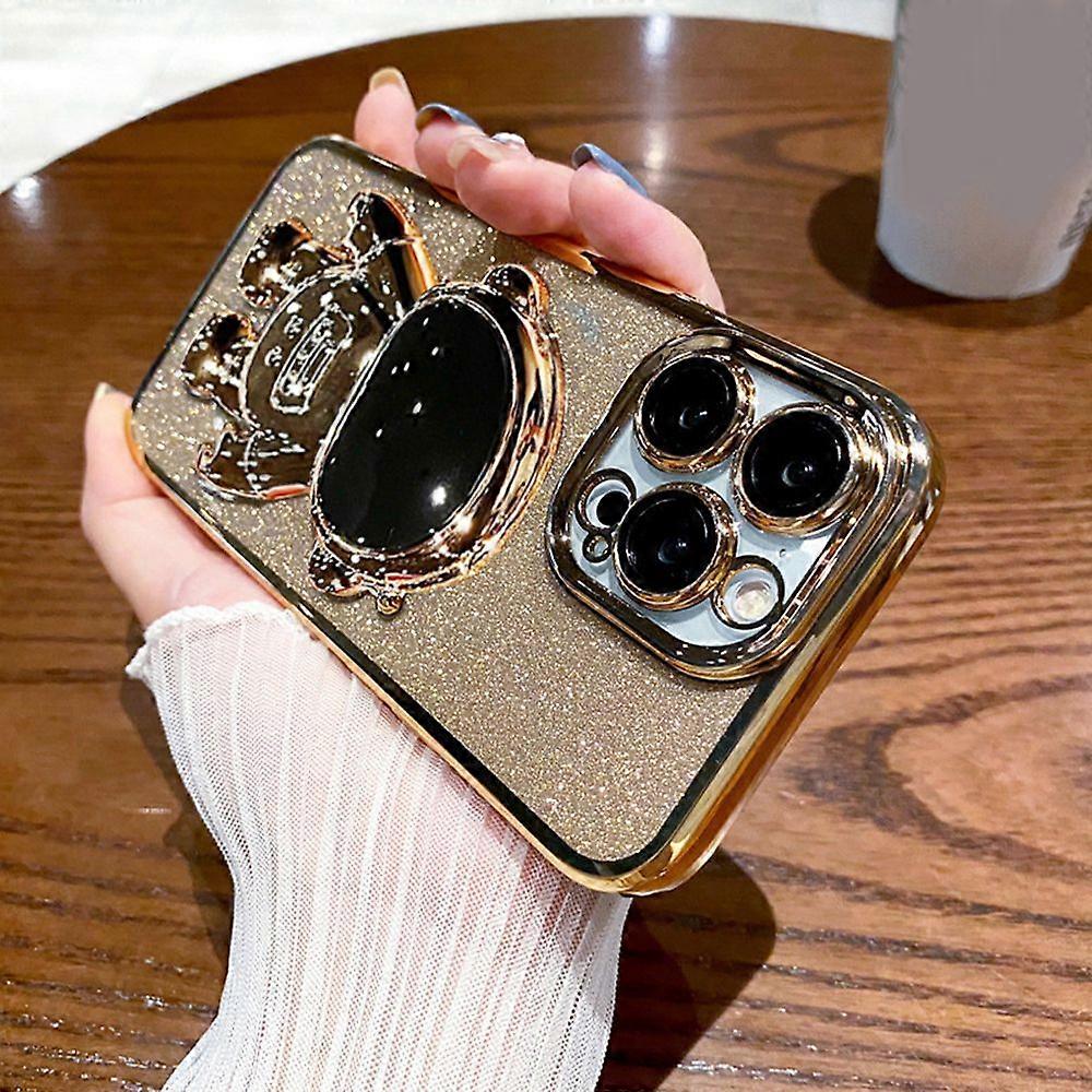Bling Plating Case for  iPhone 15 Pro Glitter TPU Shockproof Bumper Phone Case with 3D Astronaut Holder & Camera Protector