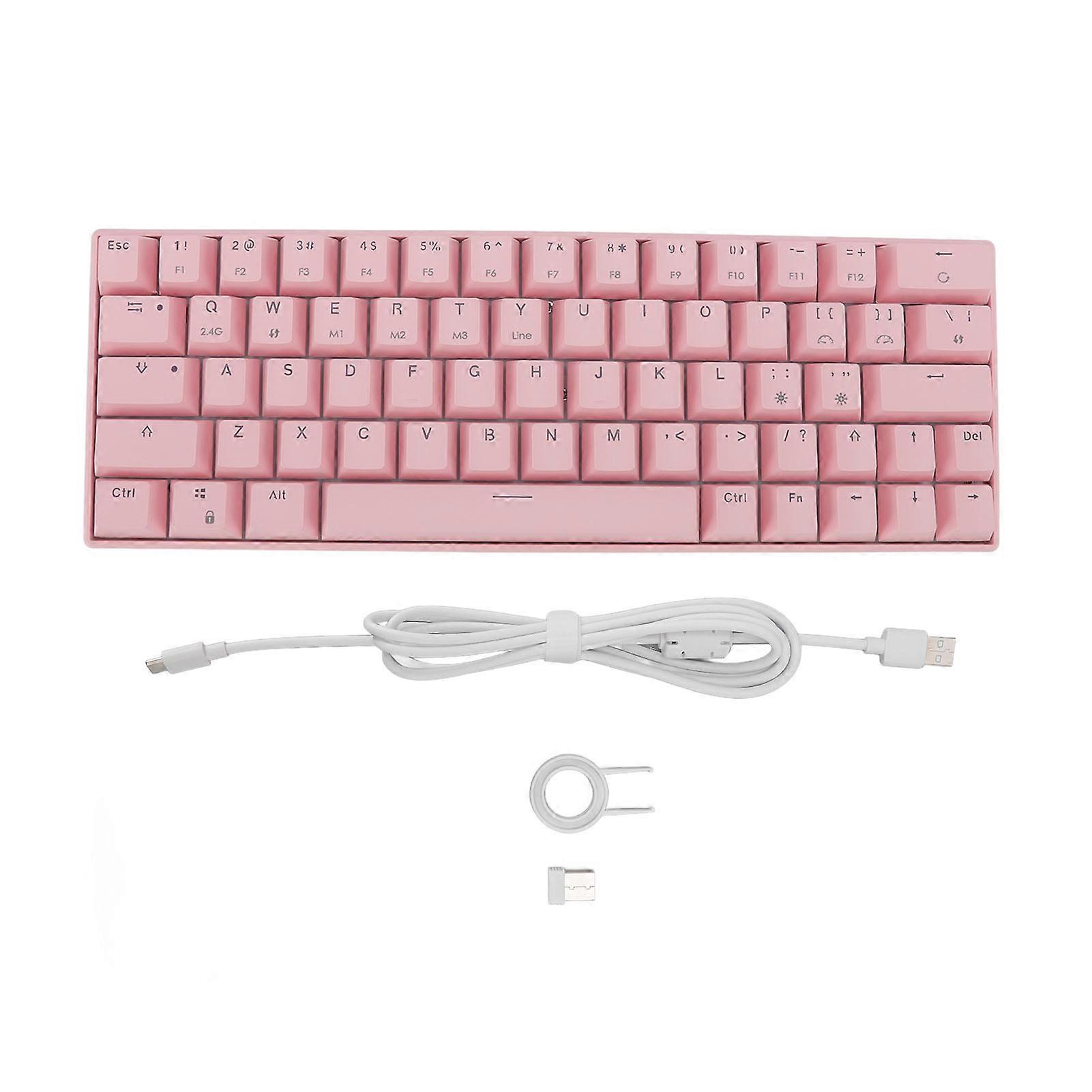 Pink 64 Key Mechanical Keyboard Wireless 2.4G Bluetooth Type C Ergonomic Brown Switch