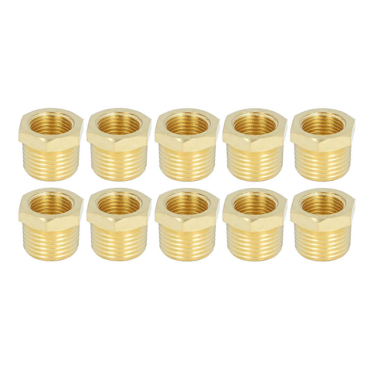 10 Pcs Brass Threaded Pipe Fitting 1/2 NPT Male X 3/8 NPT Female Adapter Hex Bushing for Water Oil N