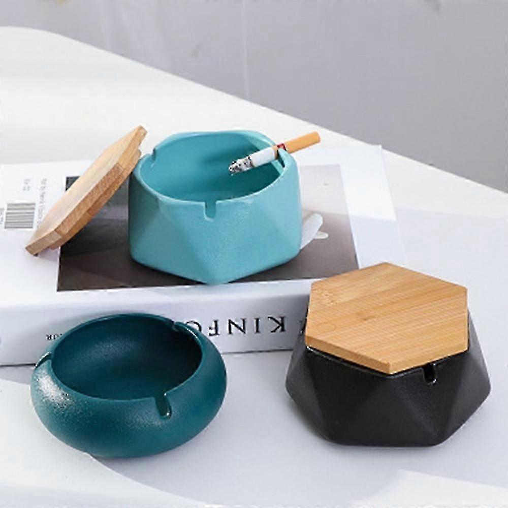 Ceramic Ashtray With Lid,windproof Design And Geometric Shape,portable