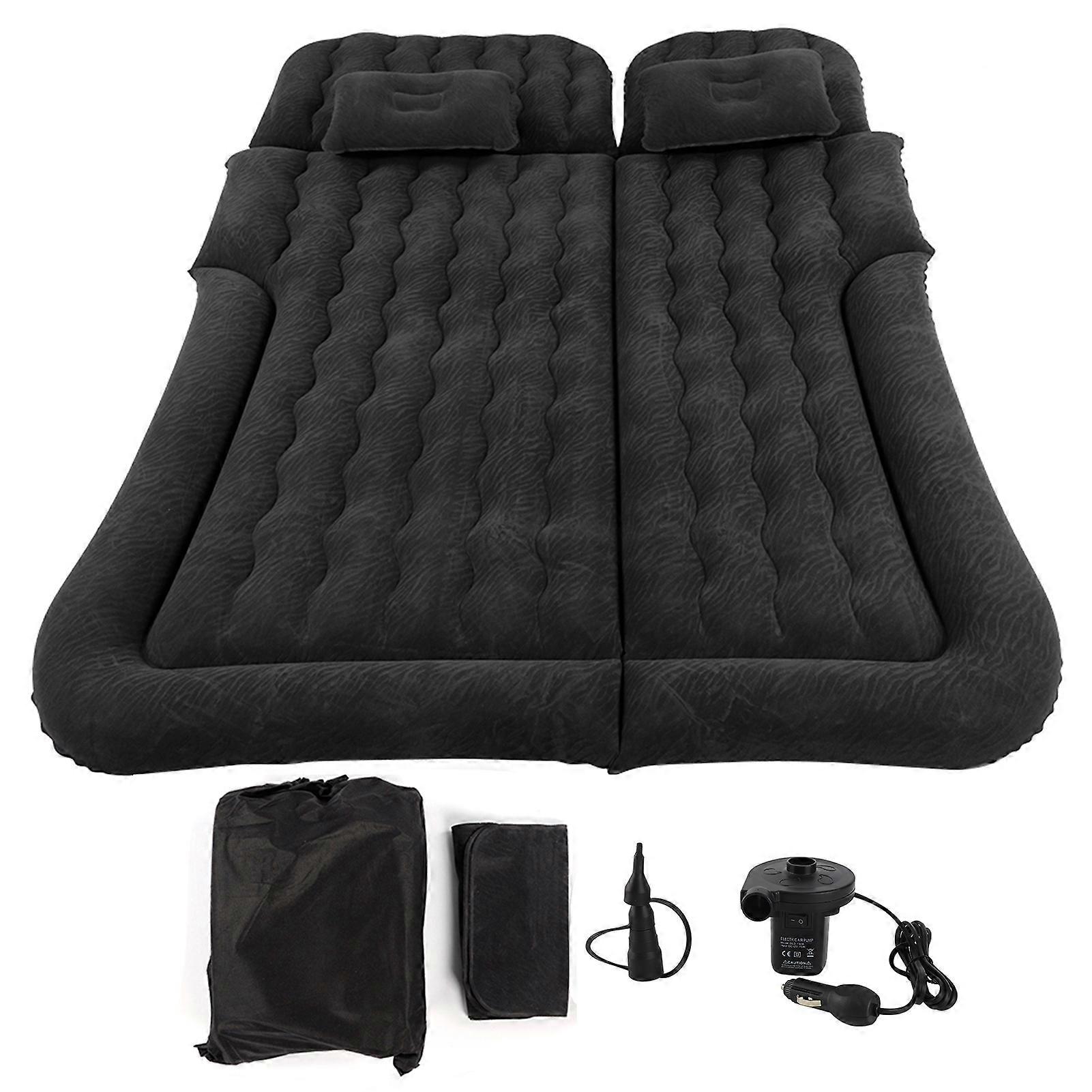 Matelas de voyage gonflable multifonction 2 en 1, coussin de couchage doux en PVC floqué pour voiture et SUV, noir