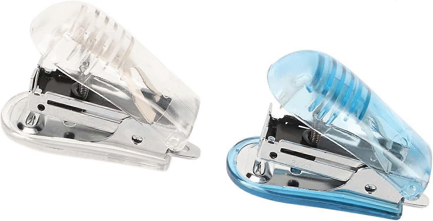 (White Blue)2Pcs, Mini Portable Stapler, 20 Sheet Capacity, Lever Structure, Handheld Stapler for 24 Pins 6 Pins