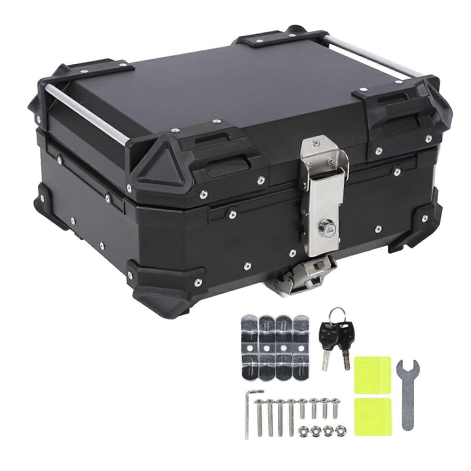 25L Motorcycle Top Box Aluminum Alloy Quick Release Water Resistant with Safety Lock Universal Rear Top Case for Helmet Luggage Black MK7655