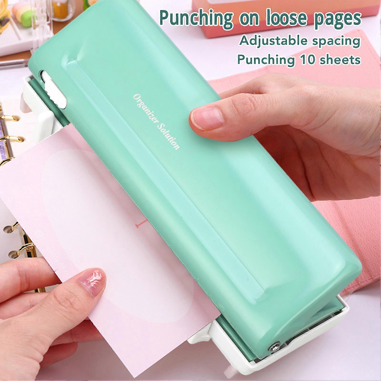6 Hole Punch, Adjustable Spacing, for Planner, Size A4, A5, B5, A6, A7, Green