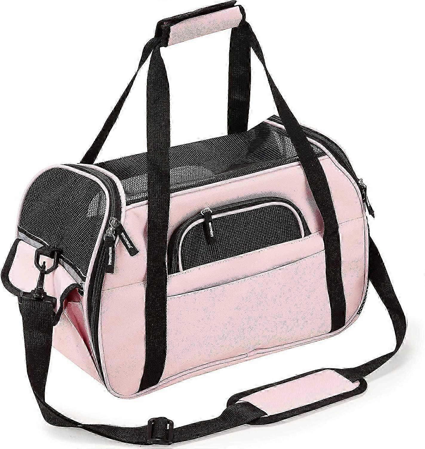Cat Dog Carrier Bag Breathable Shoulder Bag for Small Pet Carrier Soft Lightweight Comfortable for Travel by Car Train Airplane(Pink, L-48x25x33cm)