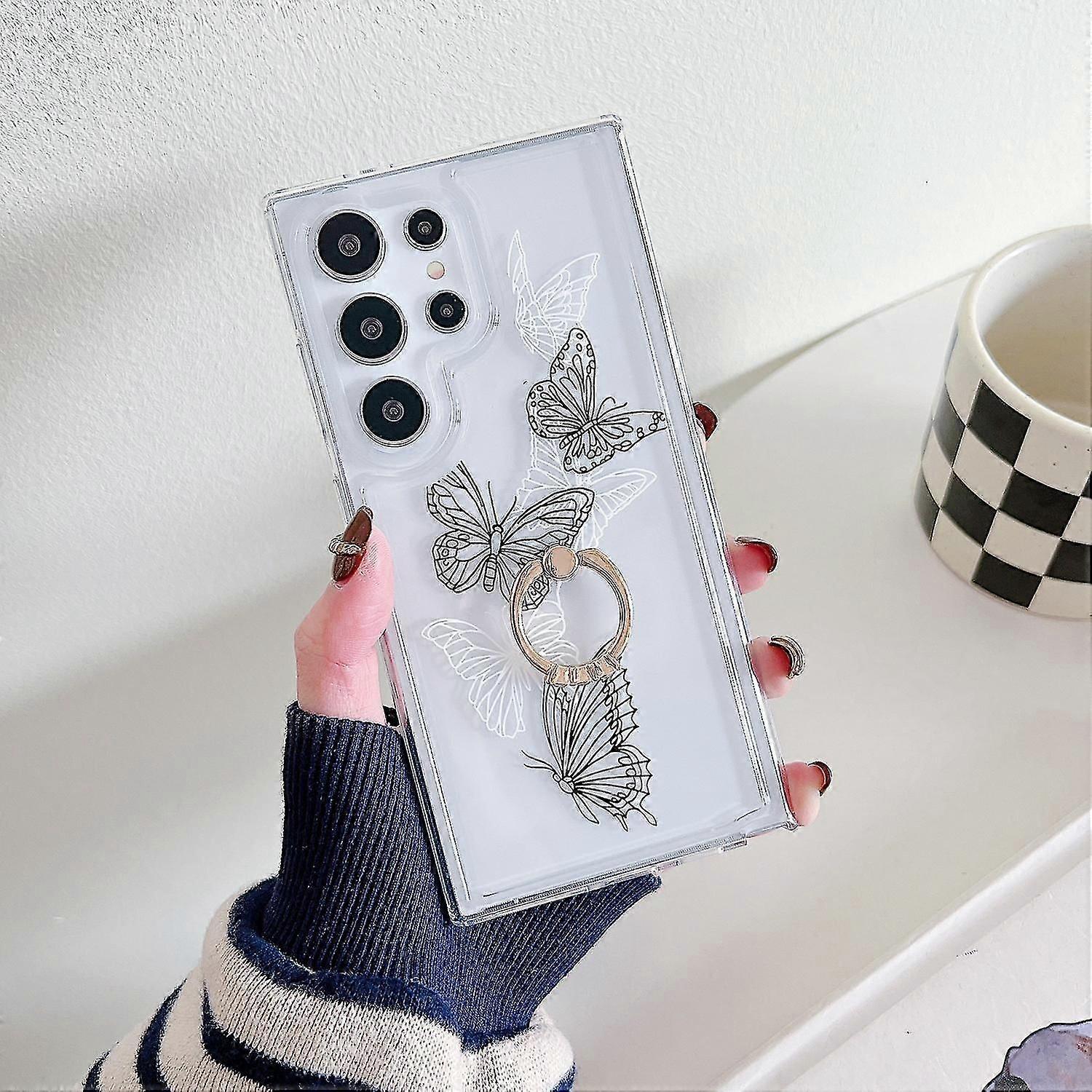 For Samsung Galaxy S23 Ultra Phone Case With Kickstand Butterfly Pattern Tpu Airbag Cover - Style B