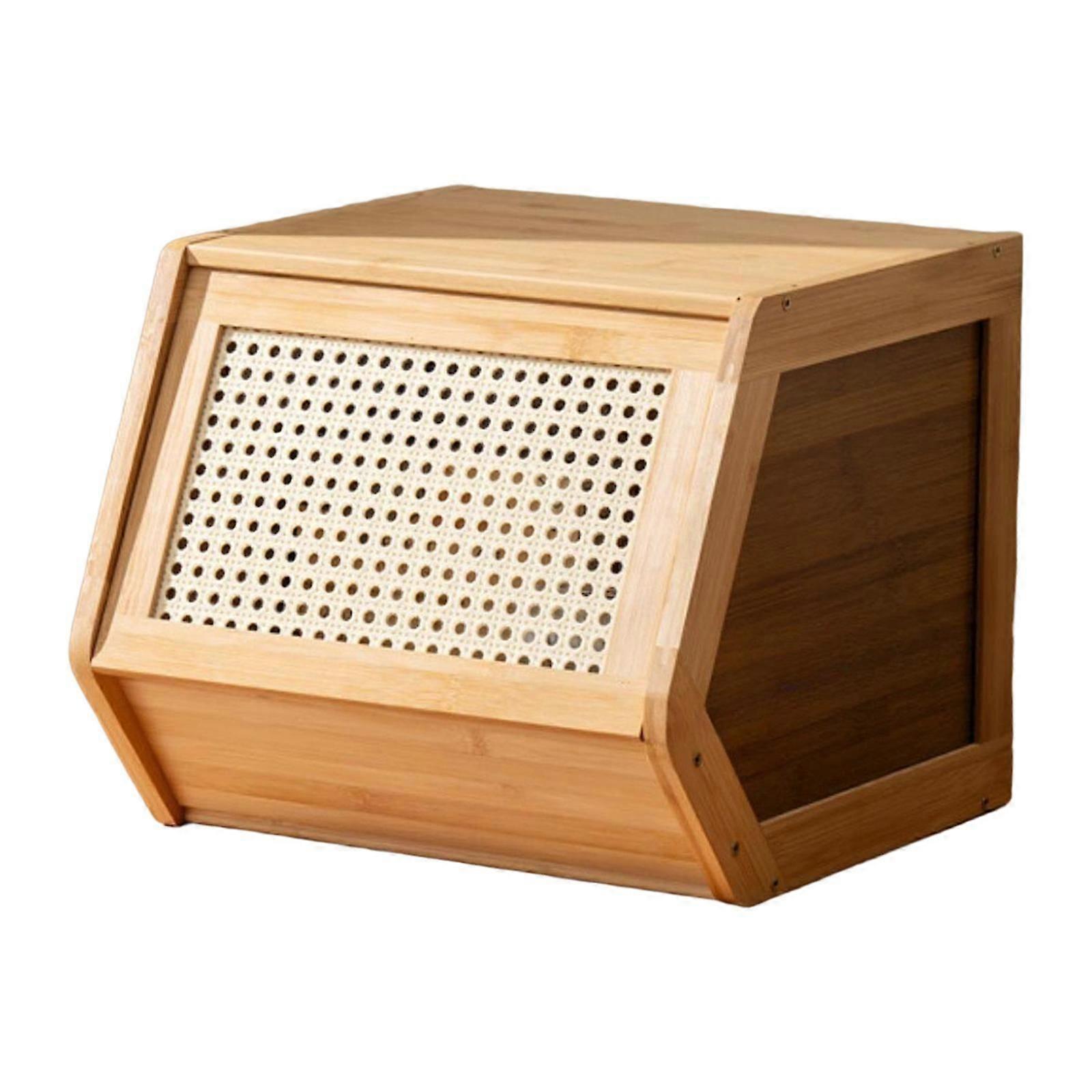 Bamboo Storage Organizer Stackable Storage Case for Books Living Room Closet Wood 35cmx30cmx31cm
