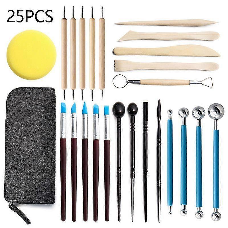 25個のポリマー粘土ツールモデリング粘土彫刻ツールキット陶器彫刻木製ドットツール用キット。