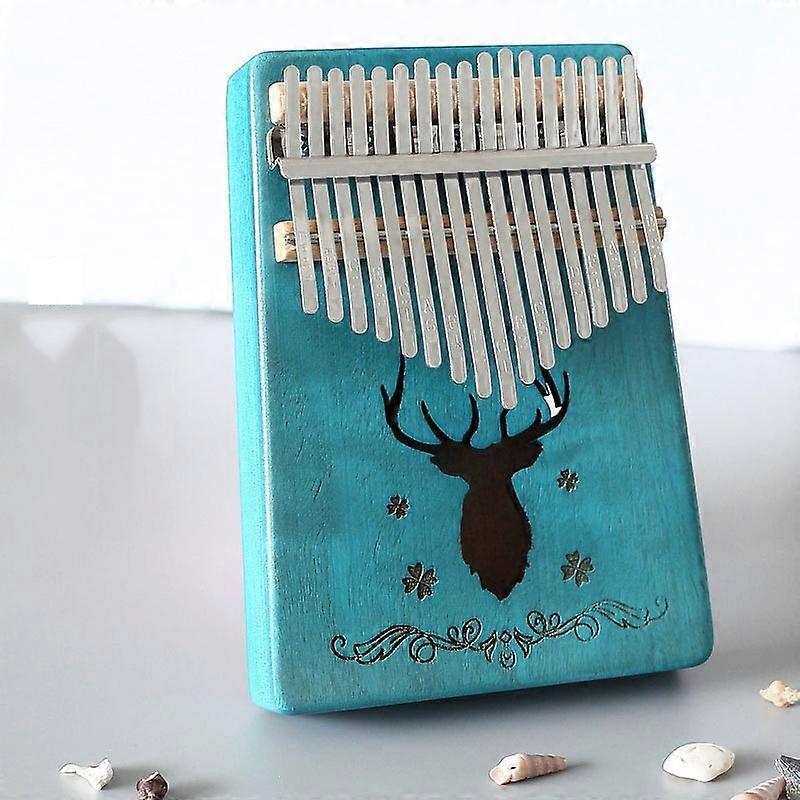 Piano à pouce portable Kalimba 17 tons, style :Bleu acajou (cerf classique)