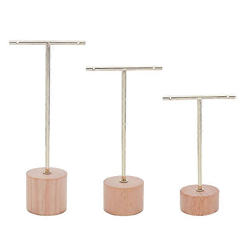3Pcs T Bar Earring Display Stand with Wooden for Photography Props B