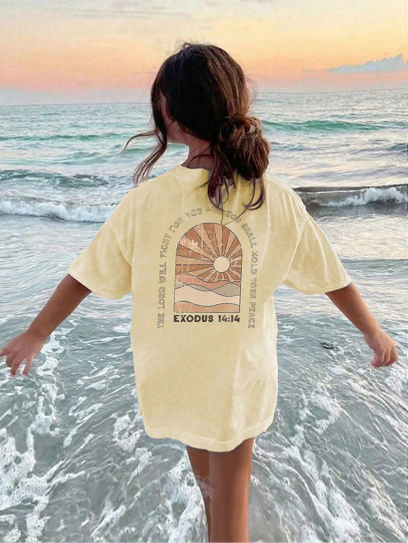 T-shirt décontracté à slogan pour préadolescente - col rond, manches courtes, pull d’été