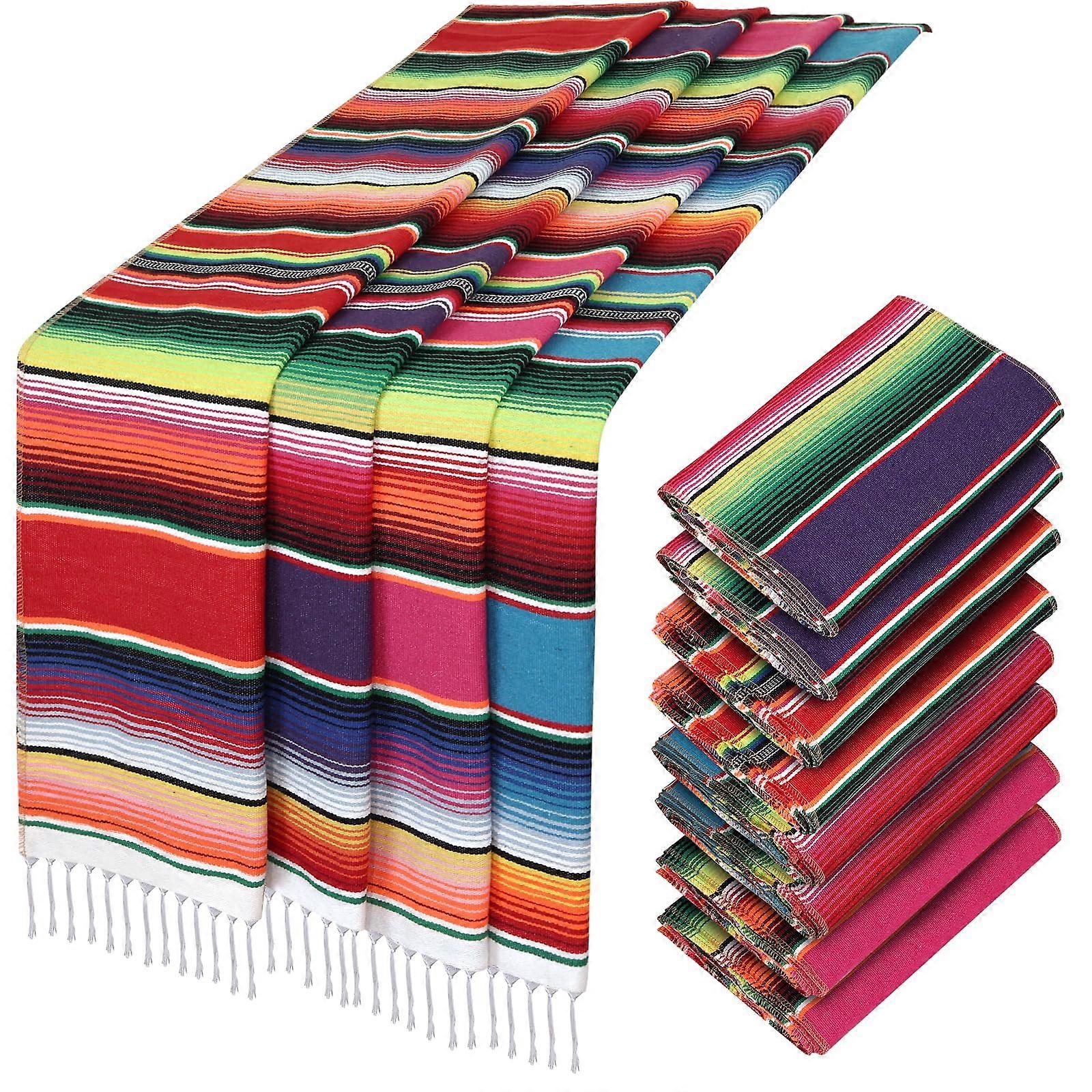 Rainbow Table Runner 8 Pack Large 14x110 Inches For Mexican Party Decorations