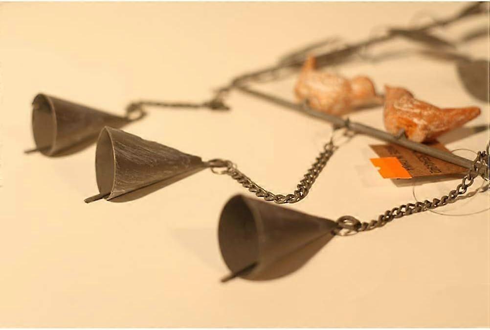 Vintage Wrought Iron Wind Chime- Metal Bells with Birds Maple Leaf Design -Gray
