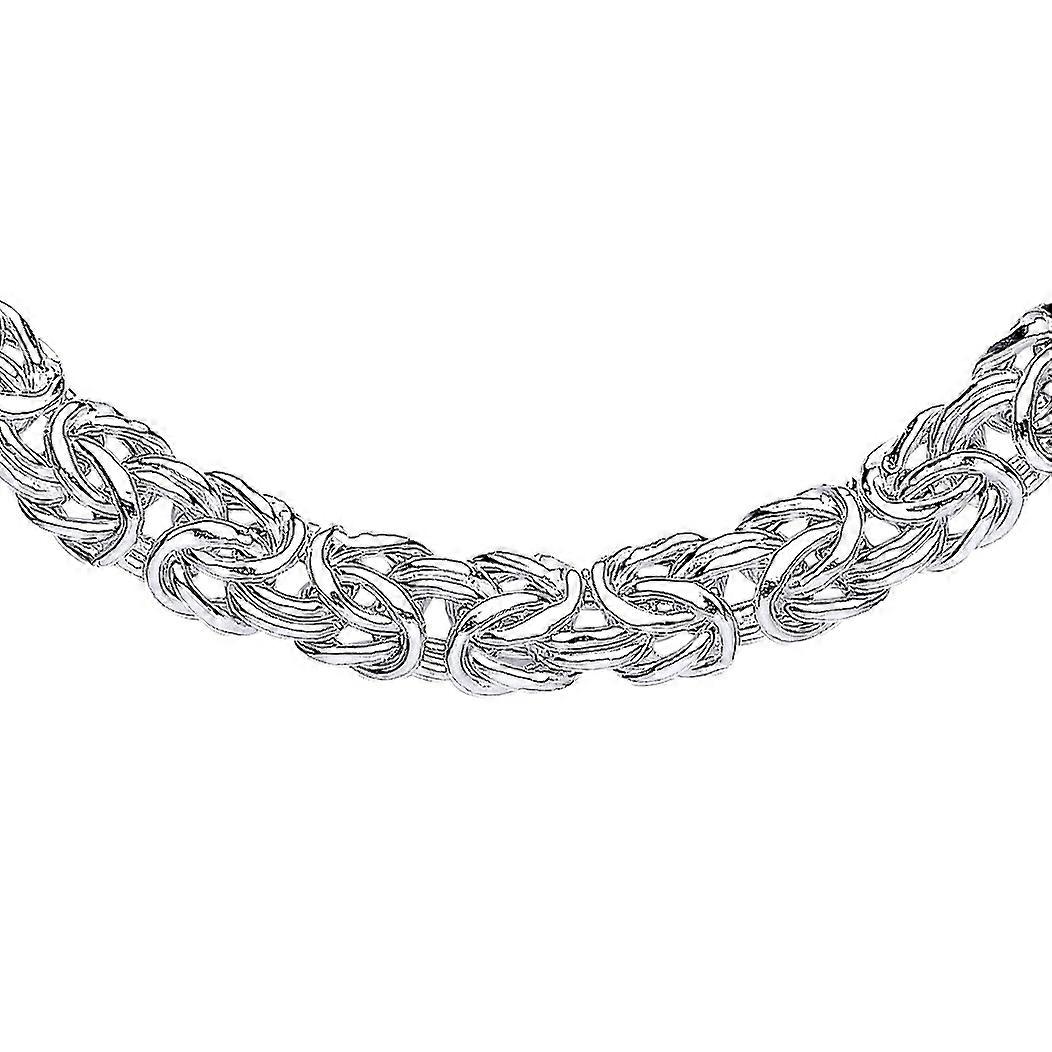 Jewelco London 女士镀铑纯银 3D 方形拜占庭链项链 7mm 16 + 2 英寸