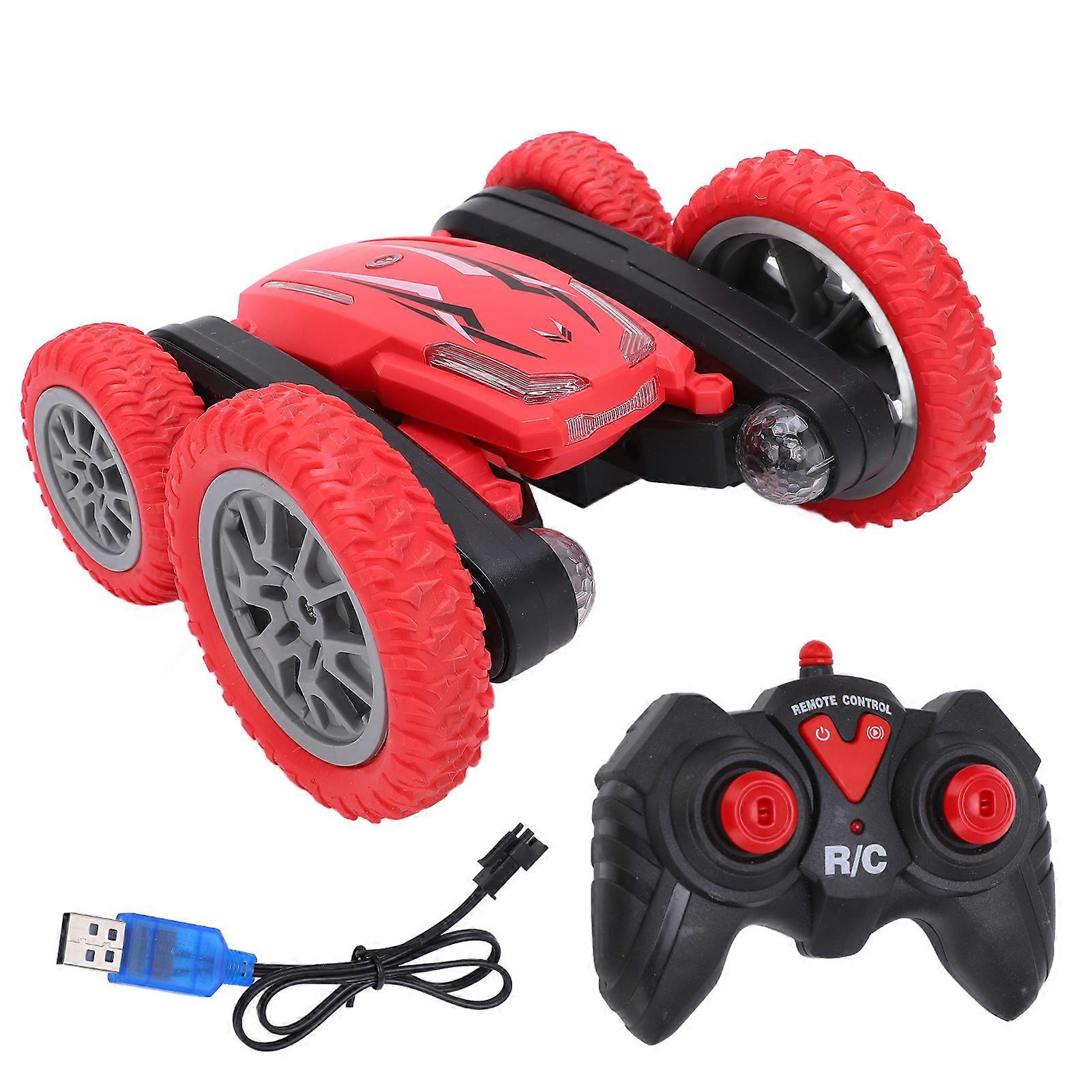Wireless Remote Controlled Stunt Car Double-Sided Rotating LED Light Sound Effects Transformable Toy Rechargeable for Boys Durable 4-Wheel Drive Mode