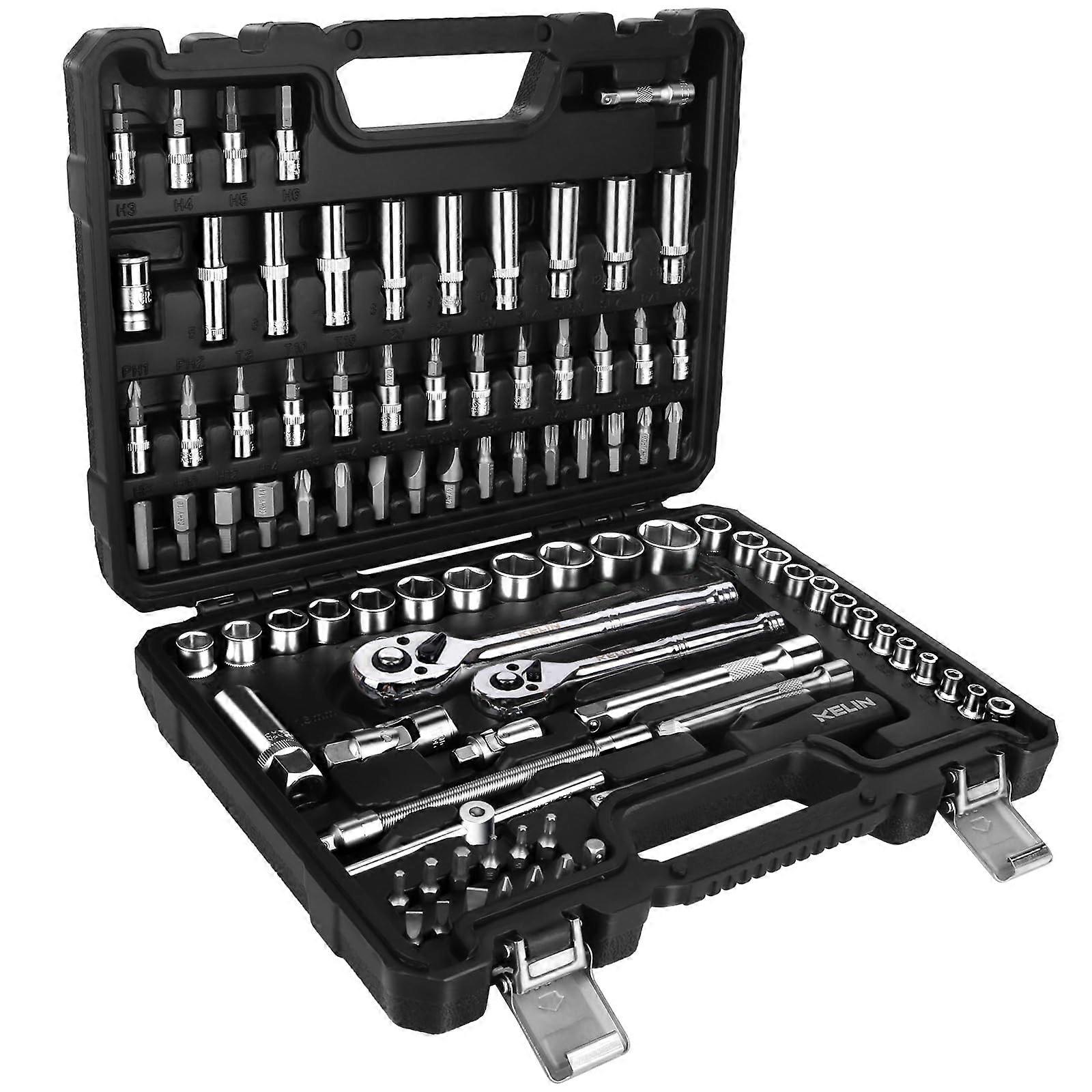 Socket Wrench Set 94 Pieces,1/4-Inch & 3/8-Inch Drive Socket Set with 72 Tooth Reversible Ratchets