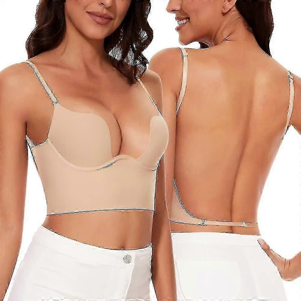 Nude-low Back Bras Compatible With Women-seamless Deep U Plunge Backless Bras Convertible Multiway Low Cut Open Back Bra Halter Bras