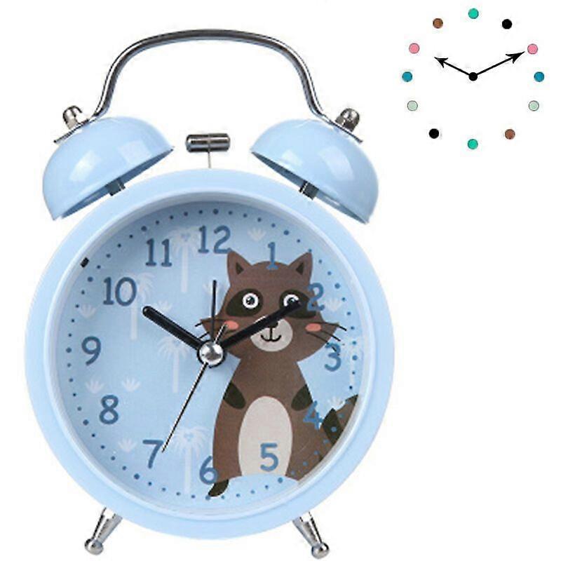 Double Bell Alarm Clock Without Tick - Metal Frame 3D Dial with Backlight Function - Desk Table Clock for Home and Office, Sky Blue