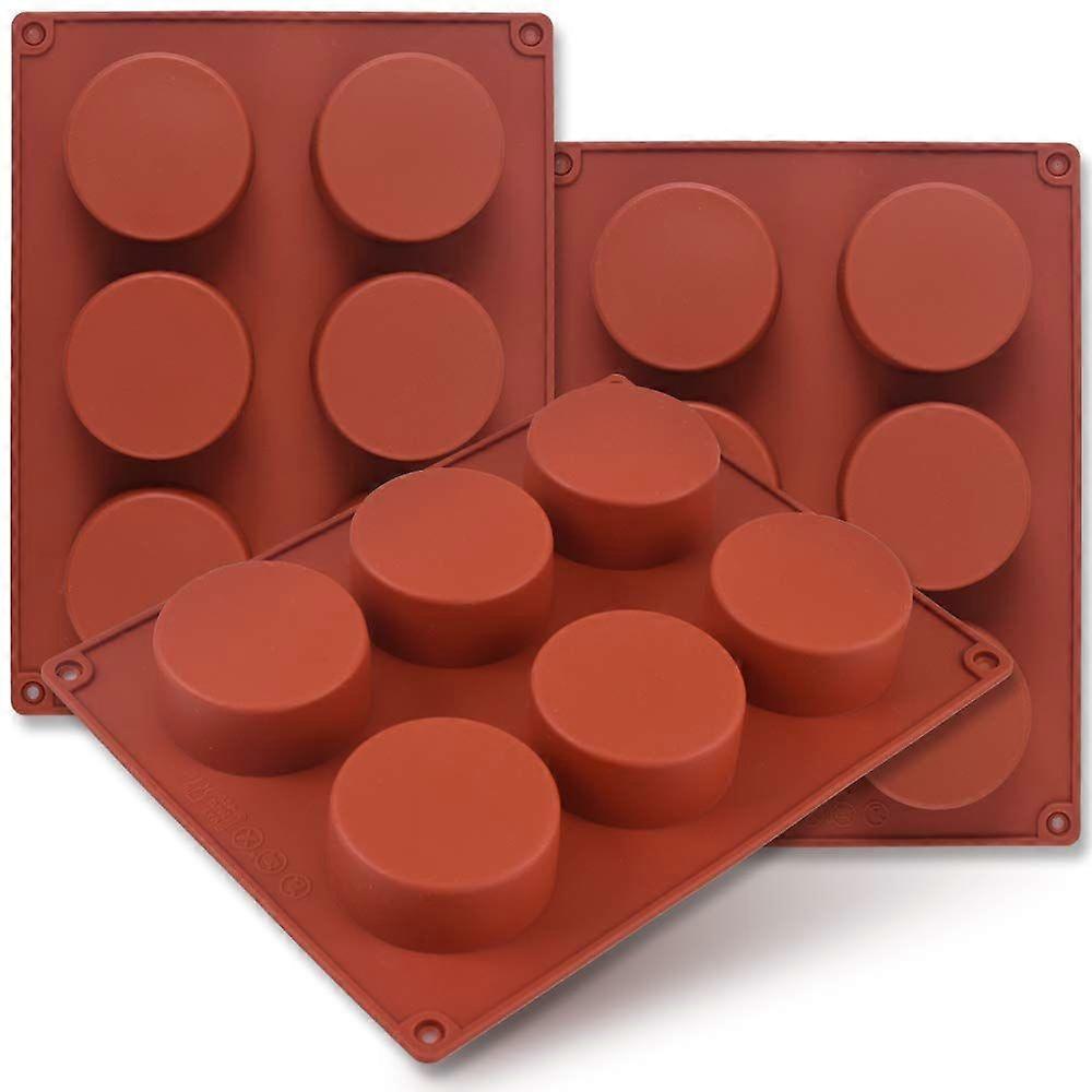 Pack of 3 6-Cavity Round Cylinder Molds for Cupcakes, Handmade Soaps, Muffins, Cakes, Cheesecakes, Brownies, Chocolate Lids