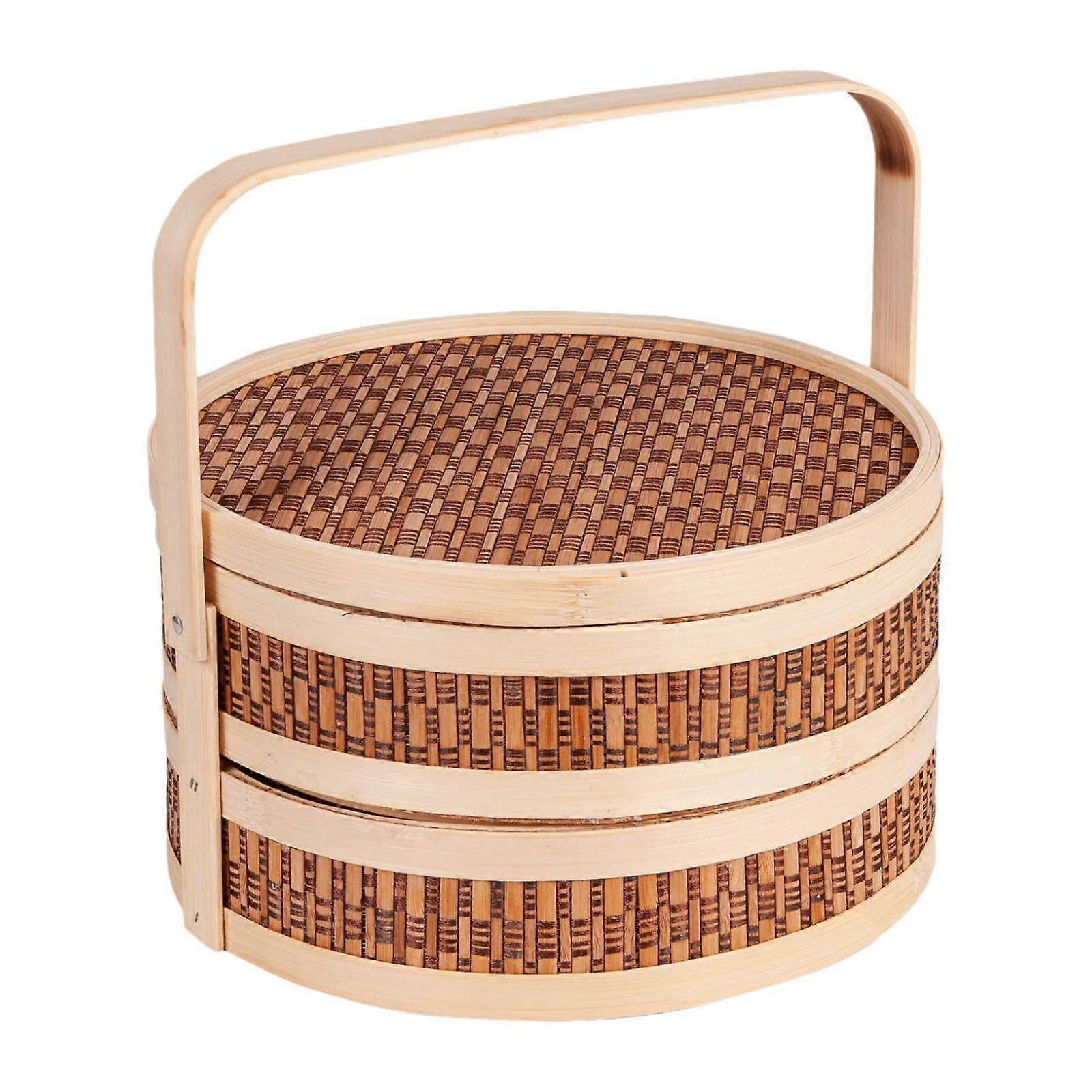 Picnic Basket with Folding Handle Bamboo Woven Basket Gift Pie Carrier Picnic Handwoven Pie Carrier Pastry for Snacks