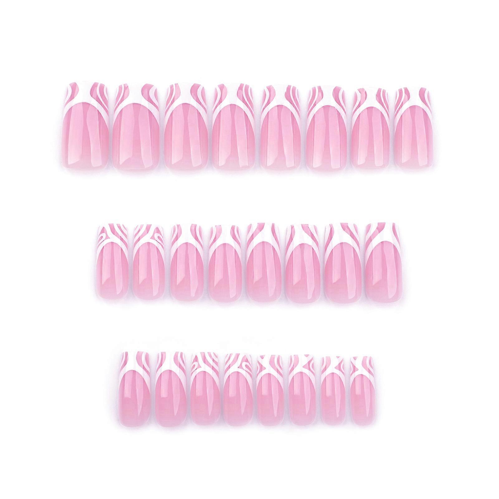 Long Square Stripe False Nails Artificial Nails Glossy Texture Press On Nails