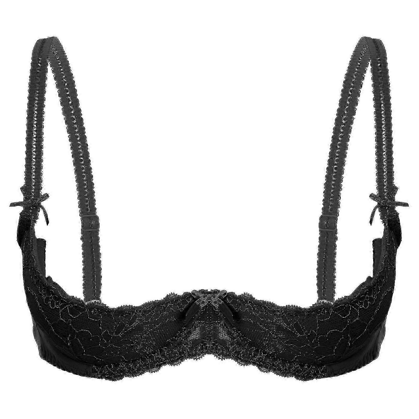 Lace Bra with Push-Up and Underwire Open Cup Sponge Padded Bras for Women with Adjustable Straps - Yvan