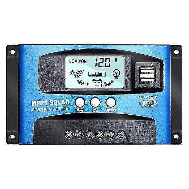 MPPT 12V/24V Auto Focus Tracking Solar Panel Regulator Dual USB Port Charge Controller (100A)
