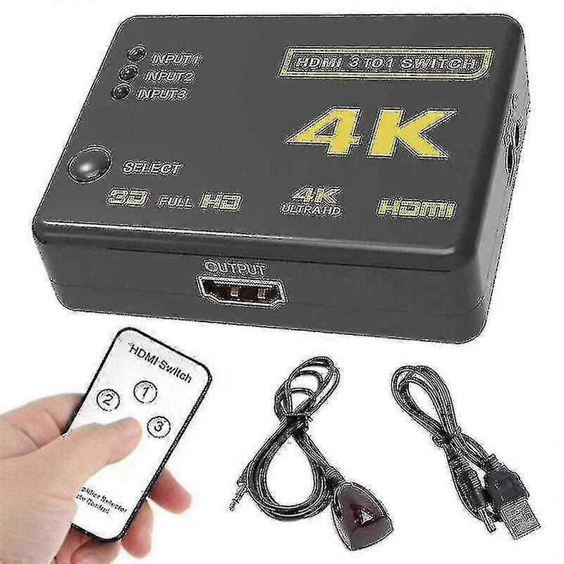 3 Way Port Hdmi Splitter Switch 3 To 1 Hub 4k Ir Remote Usb