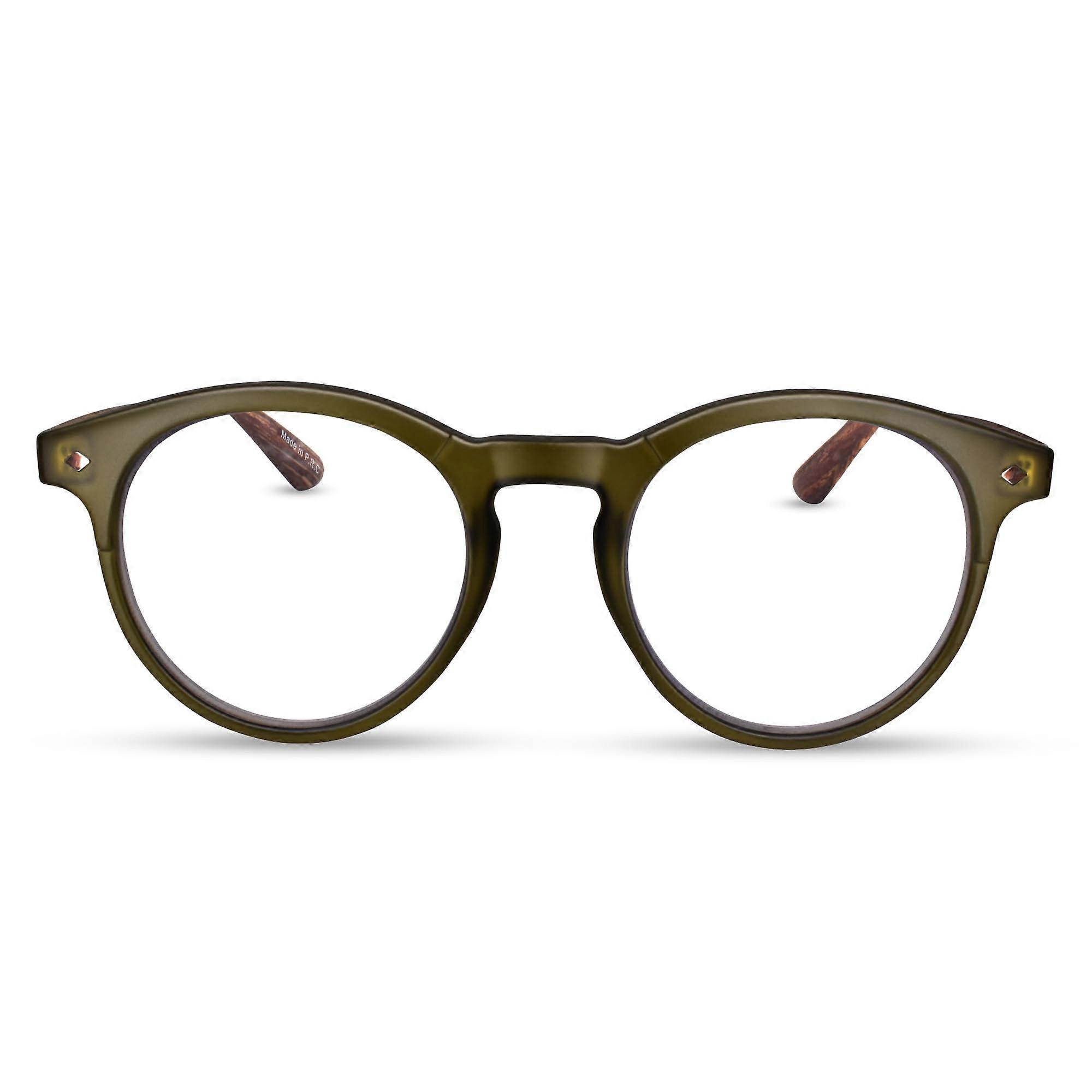 Blue Light Reading Glasses Blue Light Blocking Dark Green Brown Round Frame, Unisex Sturdy Build, Bluelight Readers 2.0