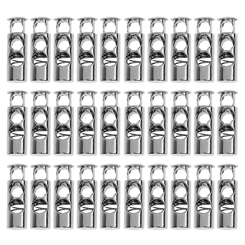 30Pcs Silver Metal Toggles Spring Stop Drawstring Rope Cord Locks 2 Holes