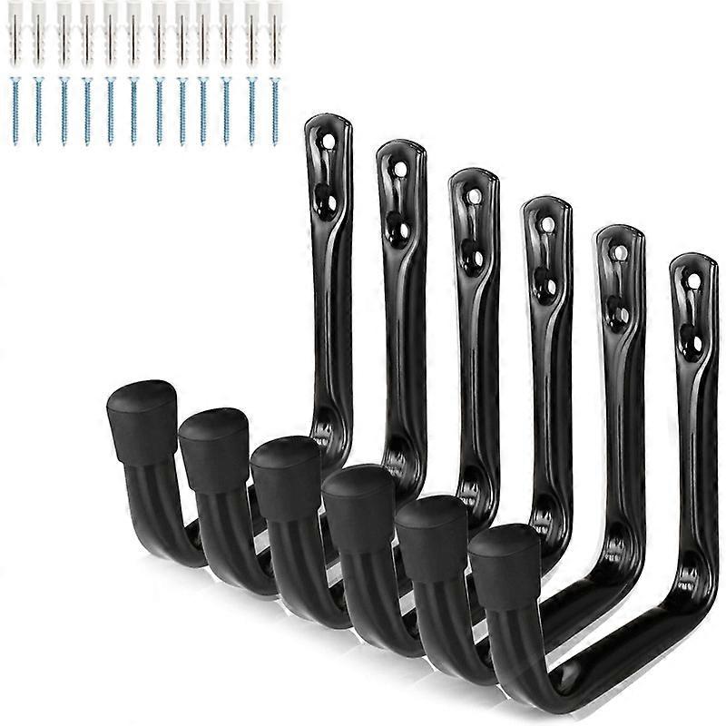 Storage hooks - wall hooks - tool hooks - garage organizer - 6 9*11.5 cm - iron - black - with rubber end cap - Including screws